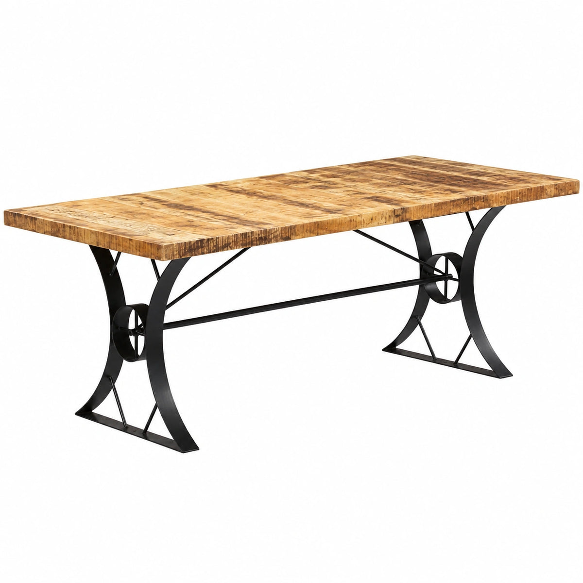 Tavolo da pranzo industriale in legno di mango massiccio con struttura in acciaio, 180x90x76 cm, artigianale e durevole