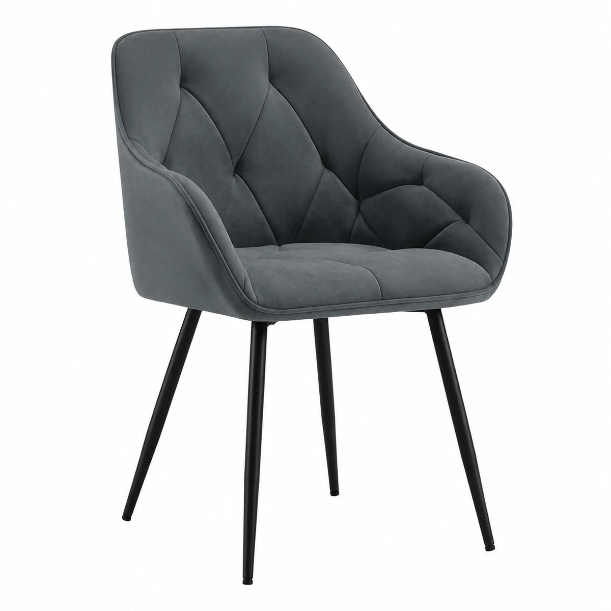 Set 2 Sedie da Pranzo in Velluto con Braccioli, Gambe in Metallo, Ergonomiche, Grigio Scuro