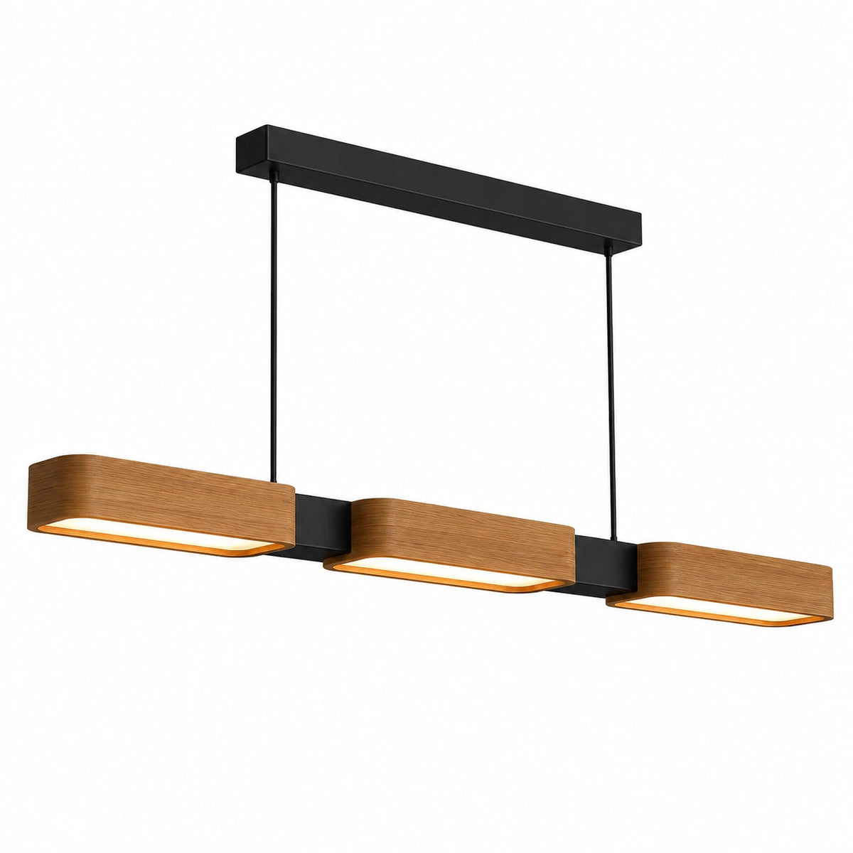 Lampadario moderno in legno per cucina, LED dimmerabile, 90 cm, 3000K-6500K, con telecomando e memoria