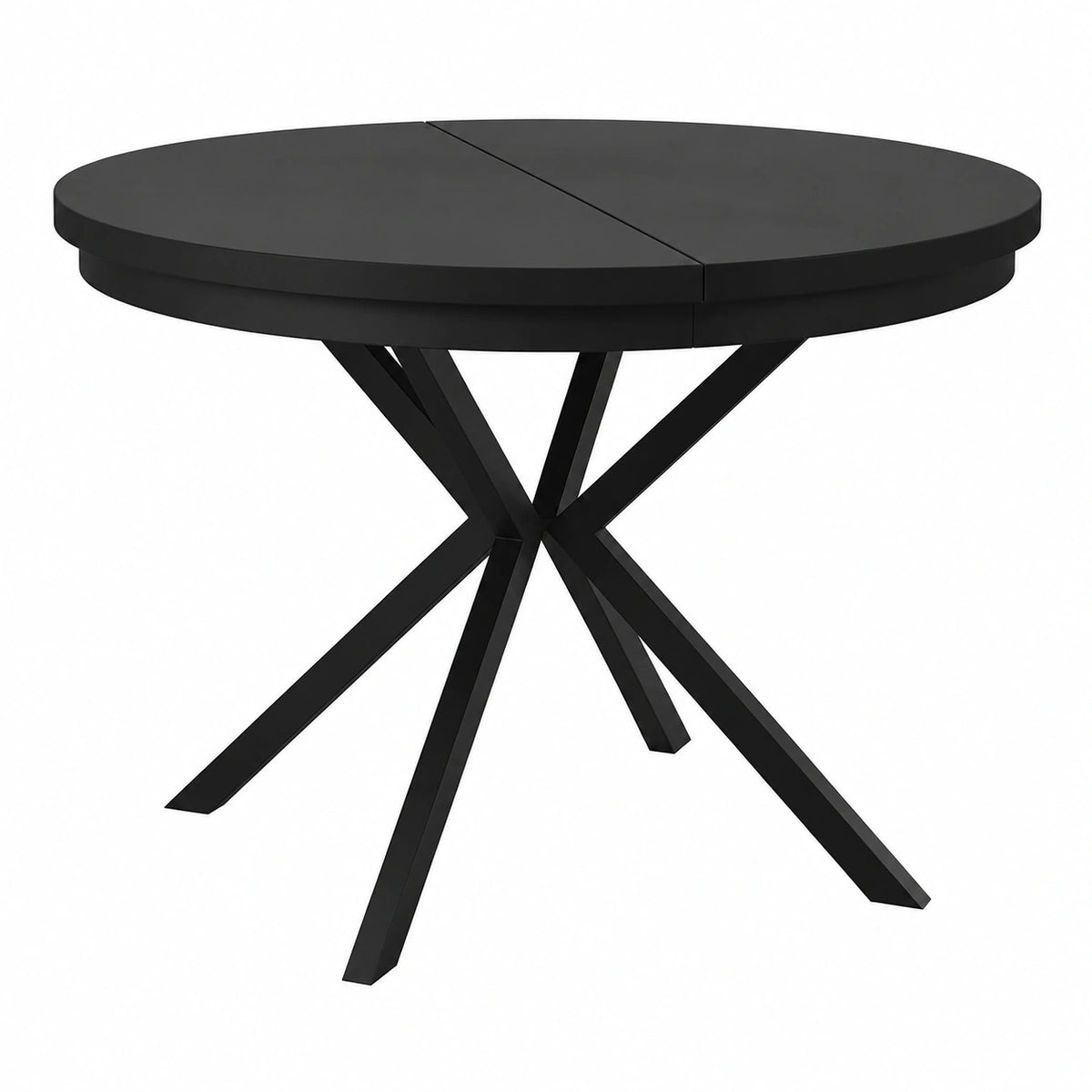 Tavolo da Pranzo Estensibile Rotondo Nero con Gambe in Metallo, 100-180 cm