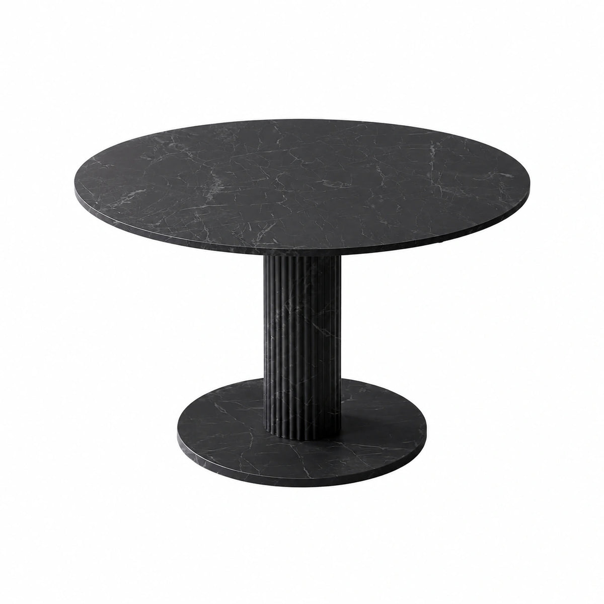 Tavolo Rotondo Moderno in Stile Marmo Nero, Gambe Cilindriche, Diametro 115 cm