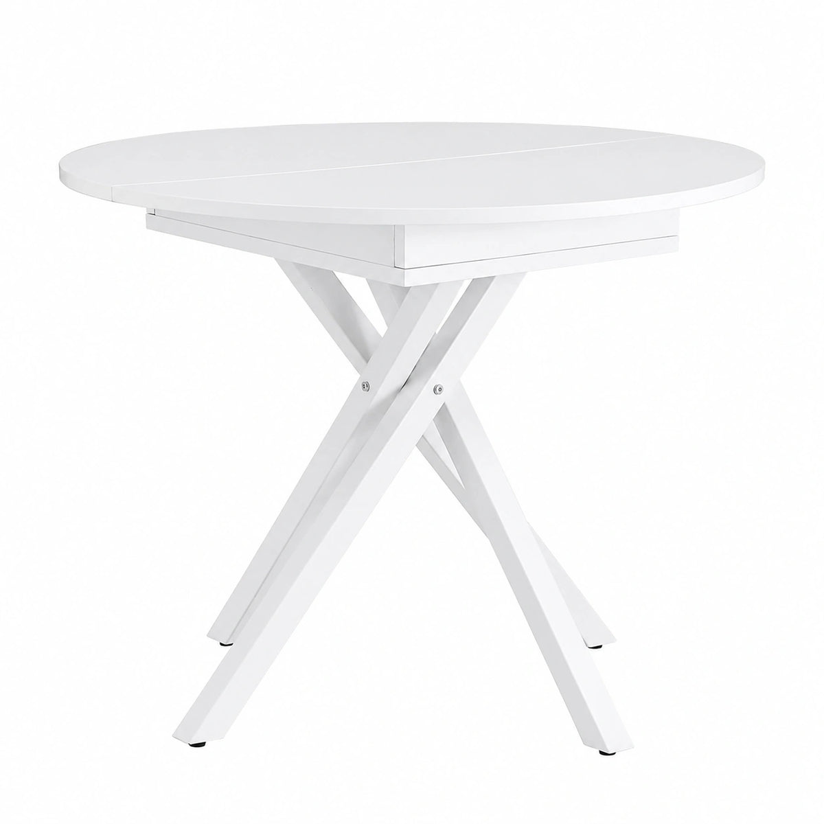 Tavolo da Pranzo Estensibile e Pieghevole con Gambe Regolabili in Metallo, Bianco, 90-120x90x75 cm