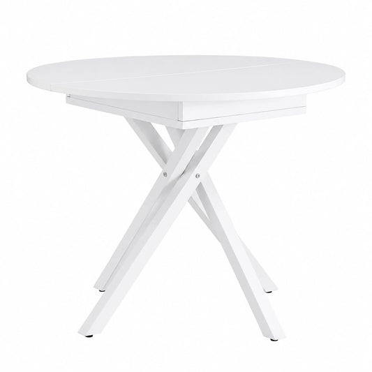 Tavolo da Pranzo Estensibile e Pieghevole con Gambe Regolabili in Metallo, Bianco, 90-120x90x75 cm