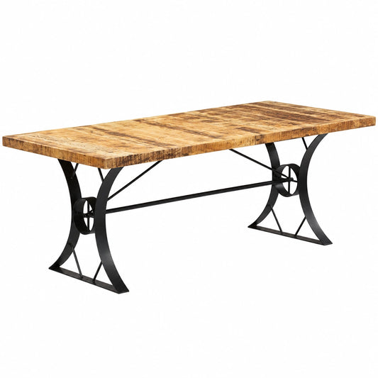 Tavolo da pranzo industriale in legno di mango massiccio con struttura in acciaio, 180x90x76 cm, artigianale e durevole