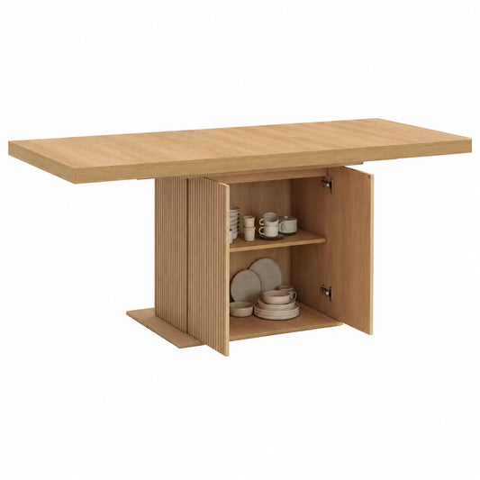 IDMarket - Tavolo da Pranzo Estensibile JULIETTE per 6-10 Persone con Ripiani in Legno e Spazio Contenitore 160-200 cm