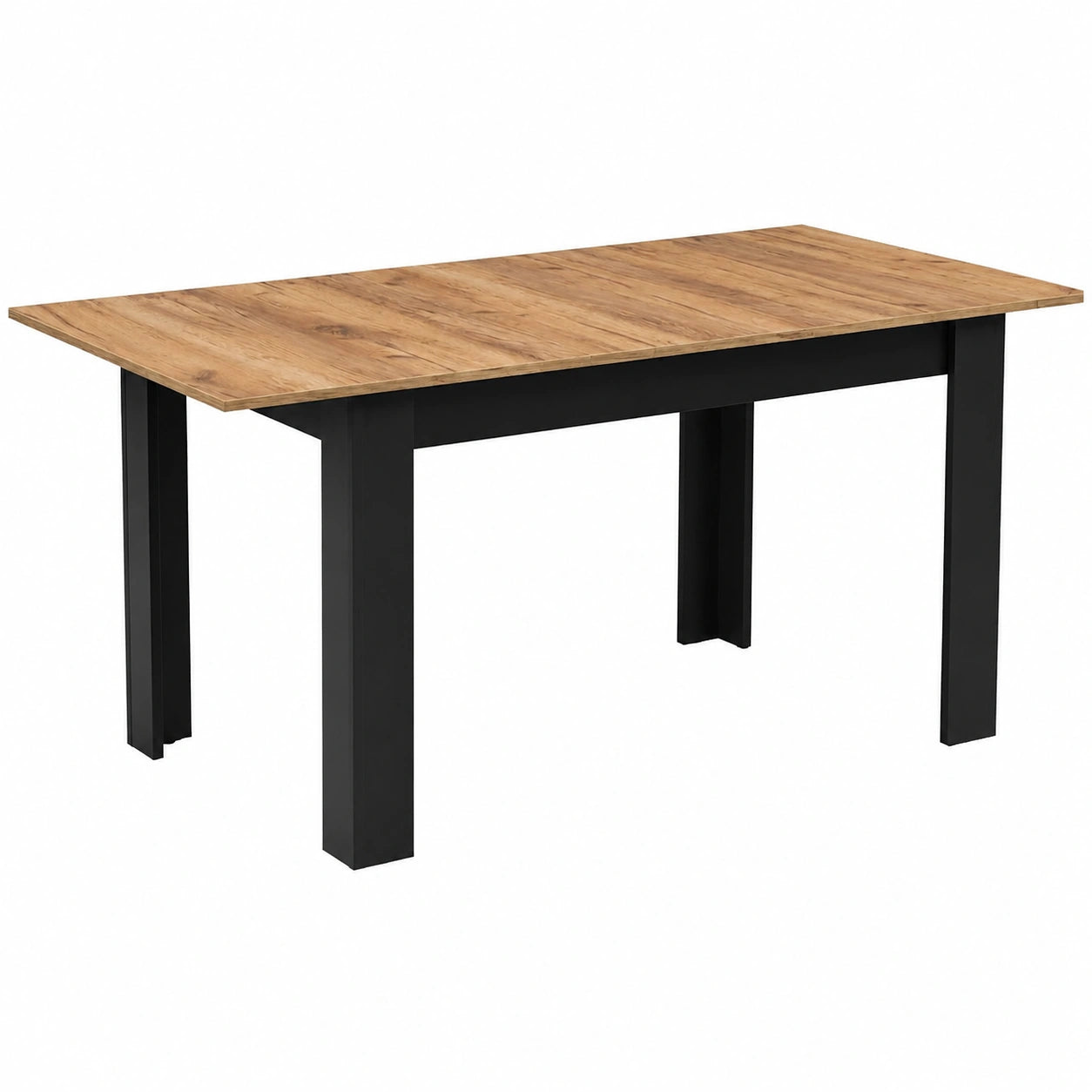 Tavolo da pranzo estensibile in rovere artigianale, 120-160x80 cm, struttura nera, ideale per cucina e soggiorno