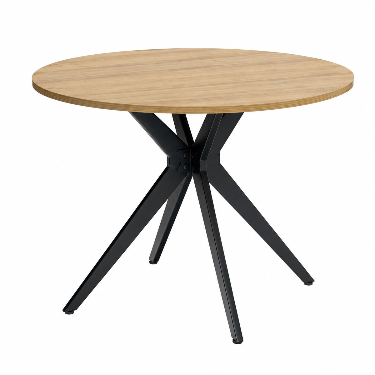 Tavolo Rotondo da Pranzo Stile Retrò per 4 Persone, Rovere e Metallo Nero, 100x100x75cm
