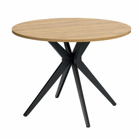 Tavolo Rotondo da Pranzo Stile Retrò per 4 Persone, Rovere e Metallo Nero, 100x100x75cm