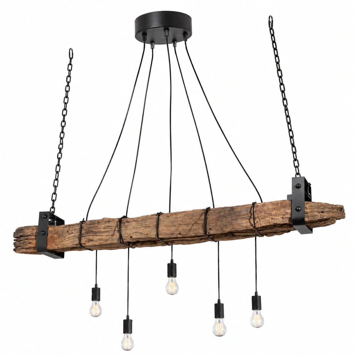 Lampada Sospesa KIHEI II, 152 cm, per Sala da Pranzo, Legno Anticato e Metallo