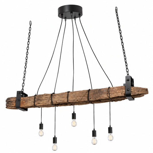 Lampada Sospesa KIHEI II, 152 cm, per Sala da Pranzo, Legno Anticato e Metallo