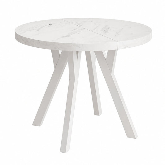 Tavolo Rotondo Allungabile in Marmo con Gambe Bianche, 80 cm