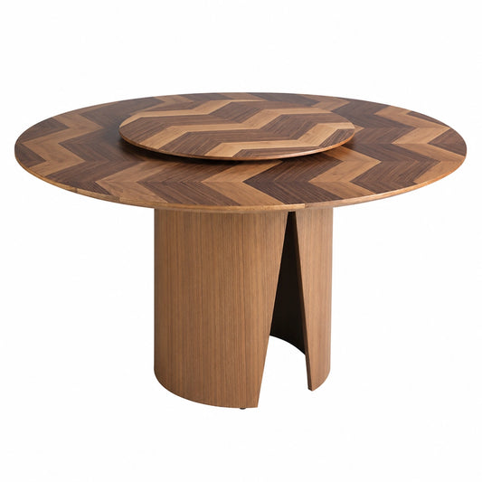 Tavolo Rotondo in Noce Massello per Sala da Pranzo - Design Elegante per 6 Persone