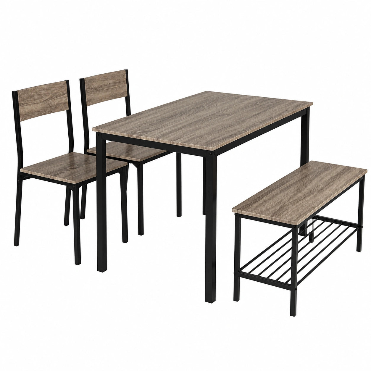 Set Tavolo e Sedie da Pranzo per 4 Persone, Include 2 Sedie e 1 Panca, Design Salvaspazio per Cucina e Soggiorno (Rovere Grigio)