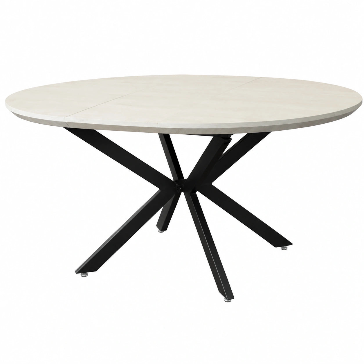 Tavolo Rotondo Estensibile 120-160 cm in Beige e Nero con Piano in Melamina