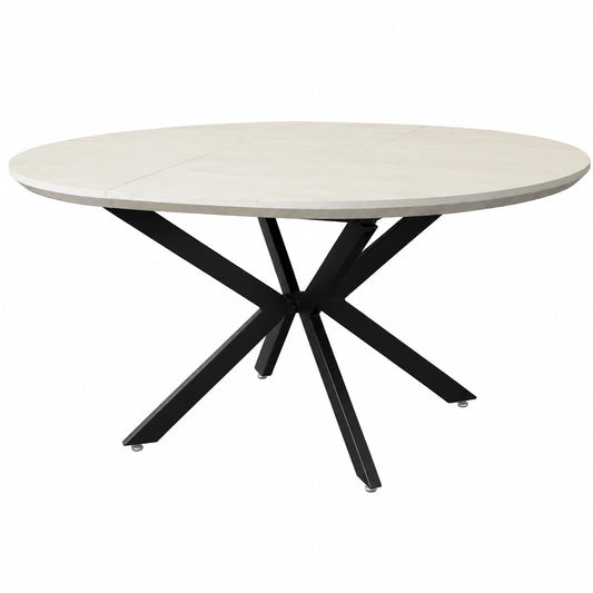 Tavolo Rotondo Estensibile 120-160 cm in Beige e Nero con Piano in Melamina