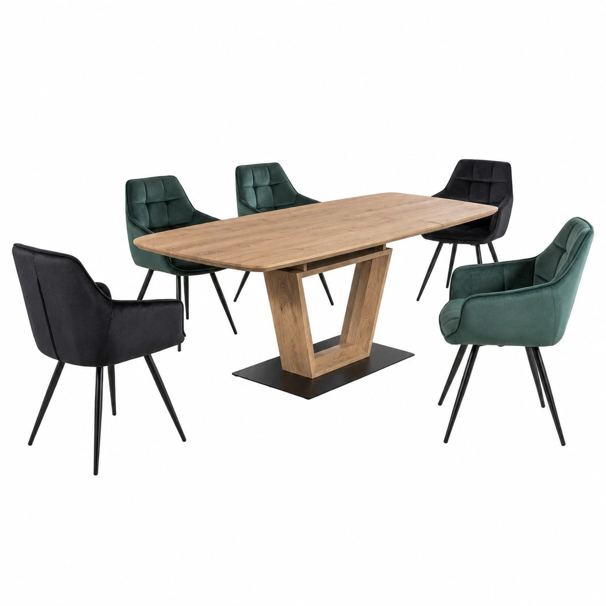 Tavolo da pranzo allungabile in rovere naturale e MDF nero, 160-220 cm