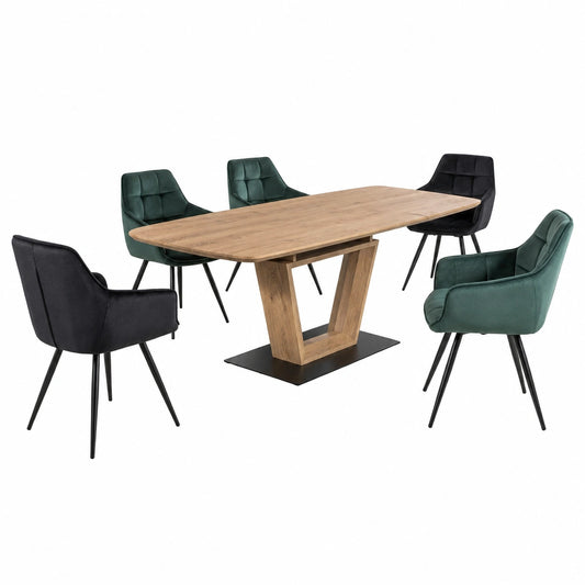 Tavolo da pranzo allungabile in rovere naturale e MDF nero, 160-220 cm