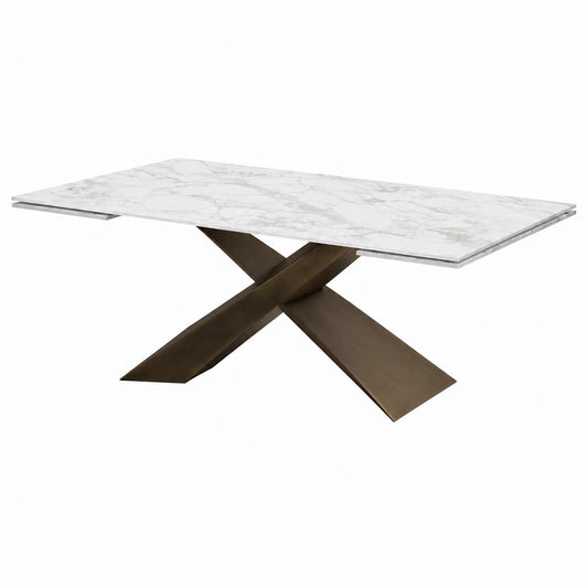 Tavolo Allungabile Cesare in Ceramica Arabesco e Metallo Bronzo 180x90 cm