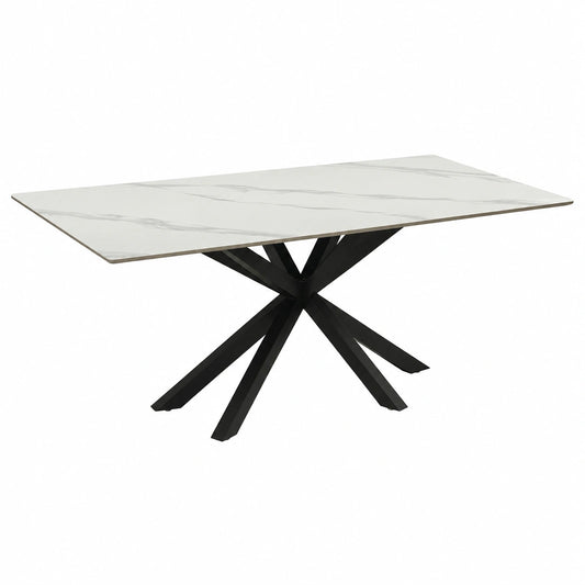 Tavolo da Pranzo in Gres Porcellanato 150x90cm con Gambe in Ferro Nero