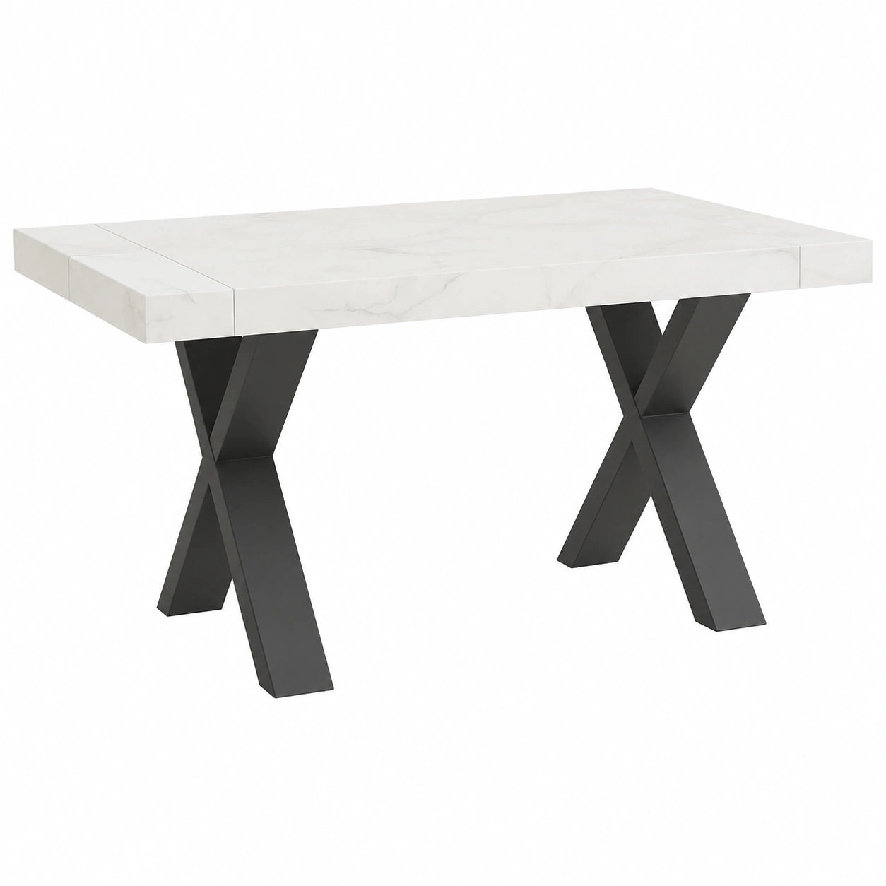 Tavolo da Pranzo Allungabile Oliver in Effetto Marmo Bianco con Gambe a X Antracite - Design Moderno ed Elegante per Soggiorno