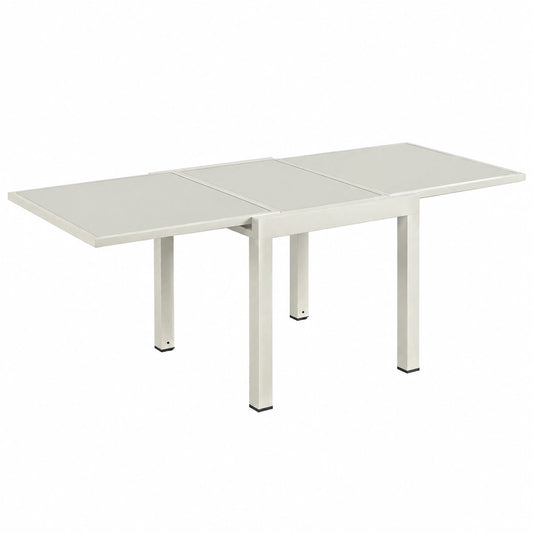 Tavolo Estensibile da Giardino per 4-8 Persone in Alluminio e Vetro, per Patio e Balcone, Bianco Crema