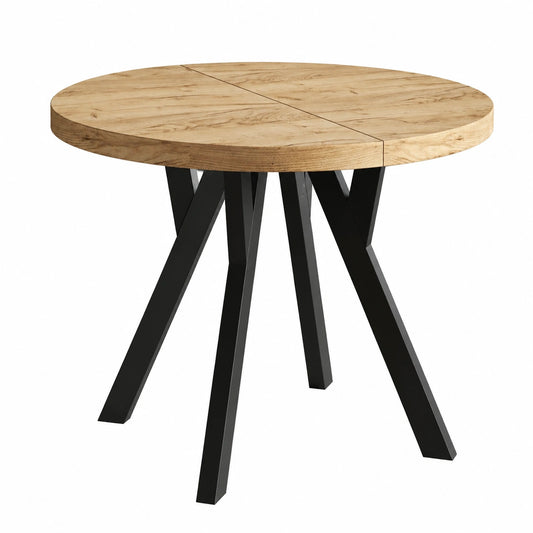 Tavolo Rotondo Estensibile Ovo in Laminato con Gambe Nere, 90 cm