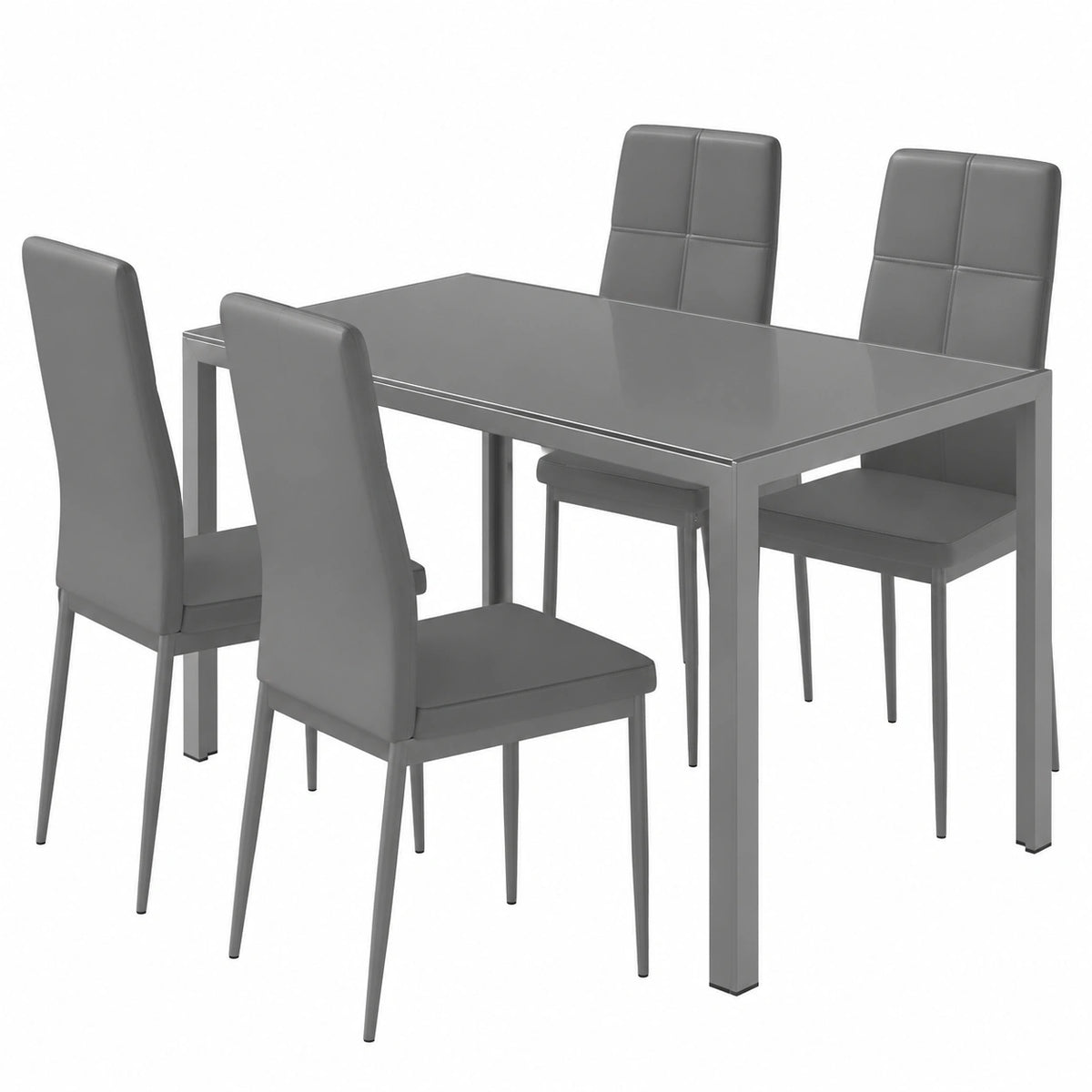 Set Pranzo 5 Pezzi: Tavolo e Sedie Moderne in Similpelle Grigia