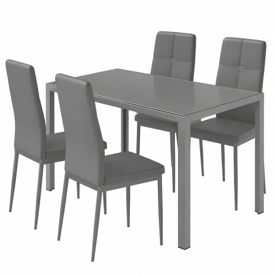 Set Pranzo 5 Pezzi: Tavolo e Sedie Moderne in Similpelle Grigia