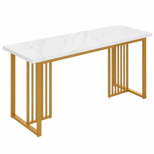 COSTWAY Tavolo Rettangolare Moderno 6-8 Persone, Piano Effetto Marmo Bianco, Gambe in Metallo Dorato, per Sala Pranzo e Cucina, 160x60x76 cm
