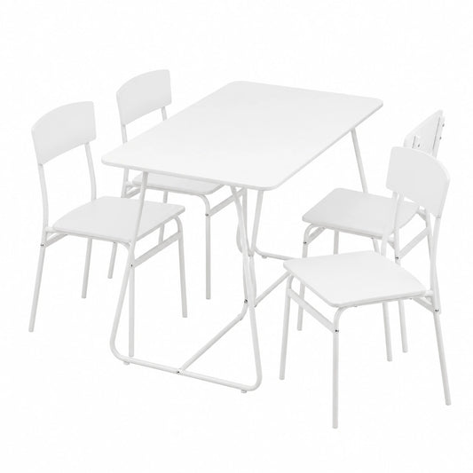 Set Tavolo da Pranzo Quadrato con Sedie, Design Moderno e Versatile, per Casa e Ristorante, in MDF e Acciaio, Montaggio Semplice, Colore Bianco