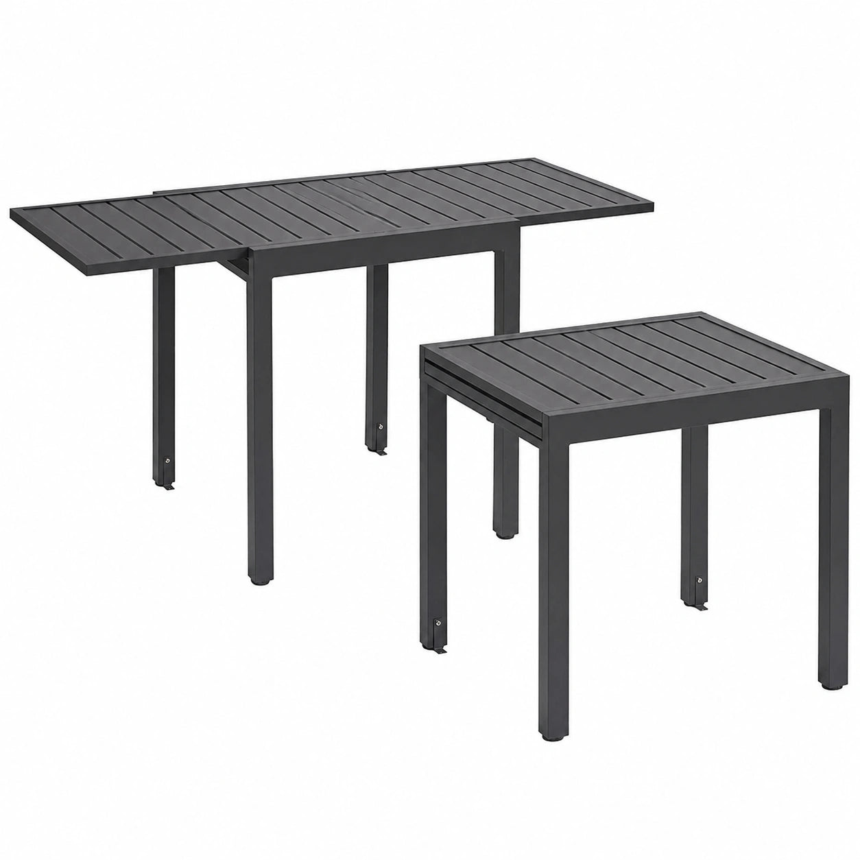 Tavolo da Esterno Allungabile in Alluminio 4-6 Persone, Piano a Doghe, Resistente alle Intemperie, Altezza Regolabile, Antiscivolo, Grigio Scuro