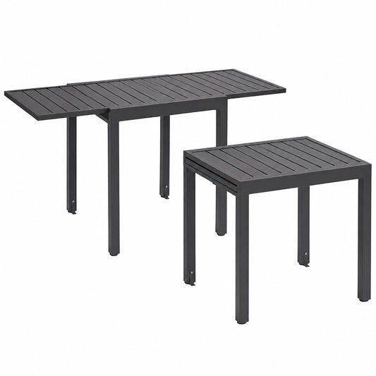 Tavolo da Esterno Allungabile in Alluminio 4-6 Persone, Piano a Doghe, Resistente alle Intemperie, Altezza Regolabile, Antiscivolo, Grigio Scuro