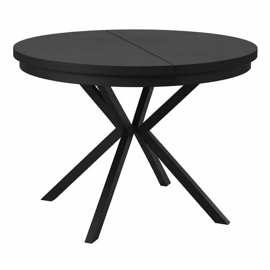 Tavolo da Pranzo Estensibile Rotondo Nero con Gambe in Metallo, 100-180 cm