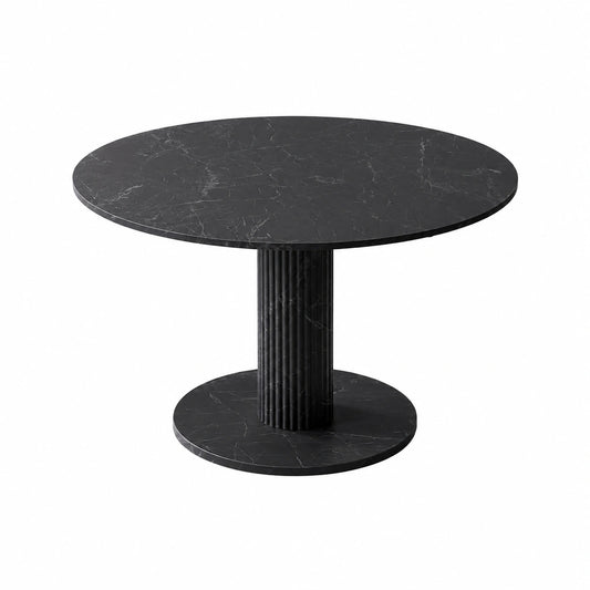 Tavolo Rotondo Moderno in Stile Marmo Nero, Gambe Cilindriche, Diametro 115 cm